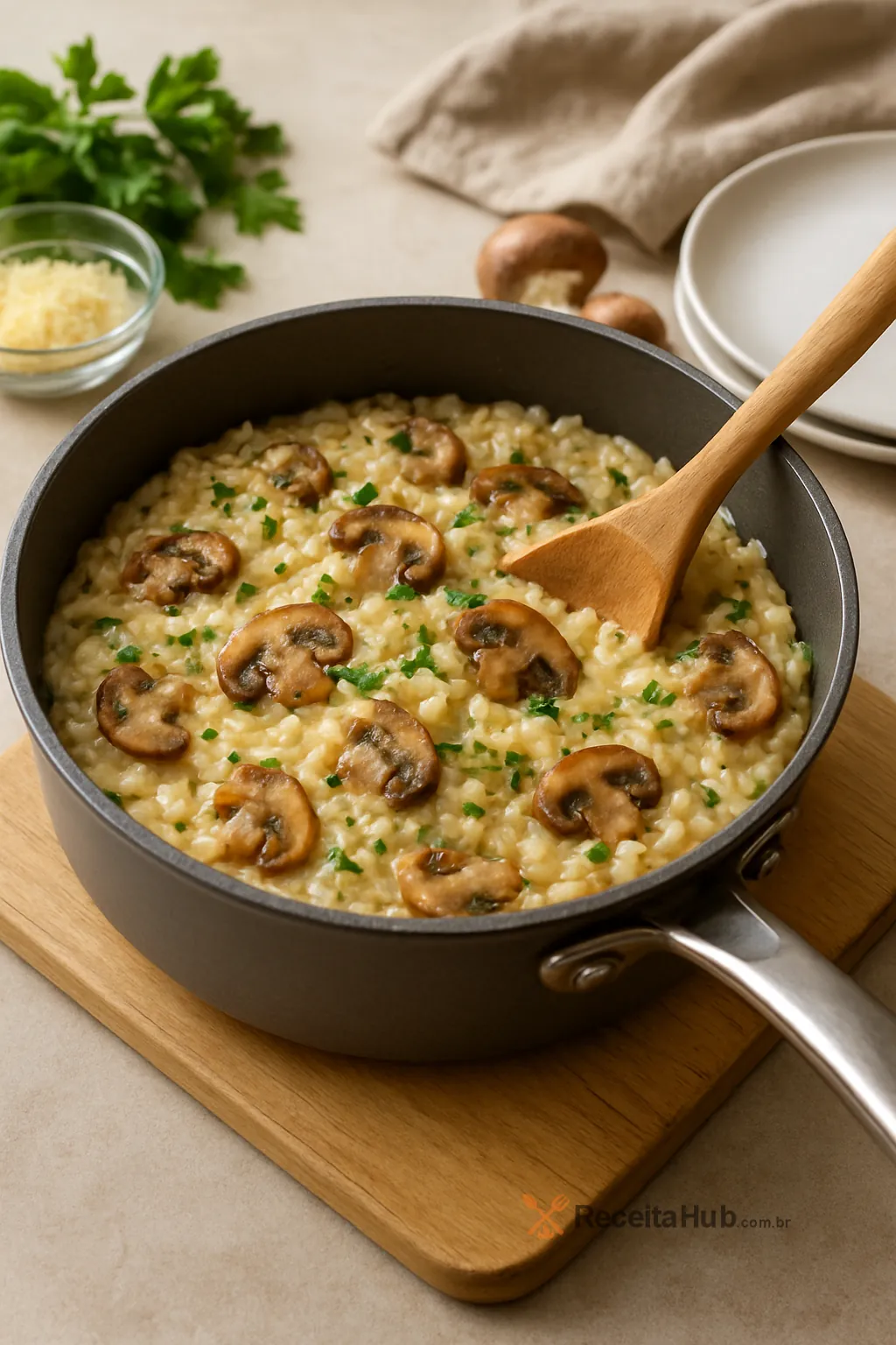 Risotto cremoso de setas y vino blanco | ReceitaHub