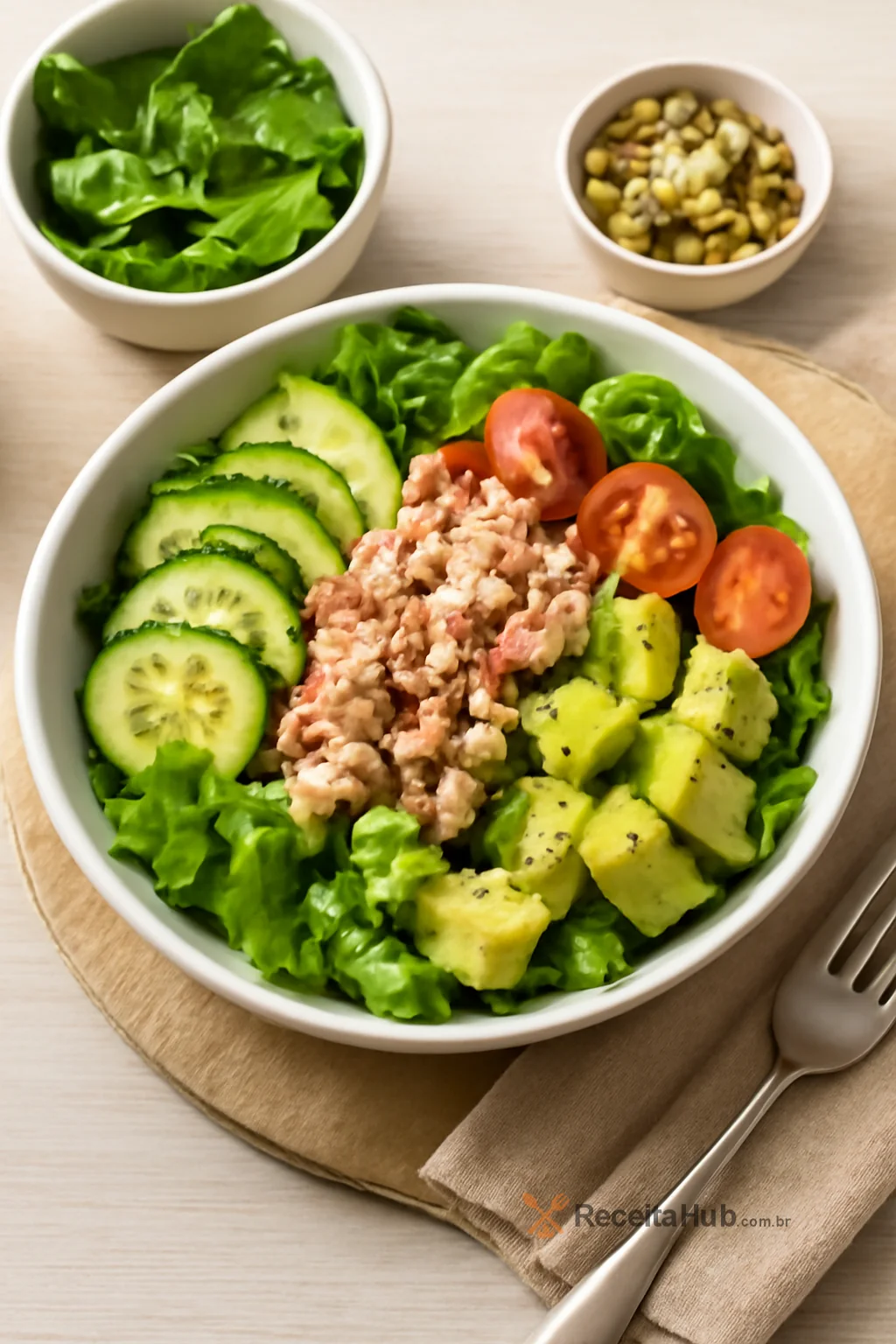 Salada rapida de atum com abacate | ReceitaHub